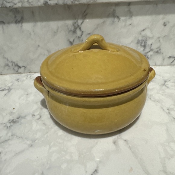 Unmarked Other - Vintage Yellow Terracotta Covered Casserole Serving Dish